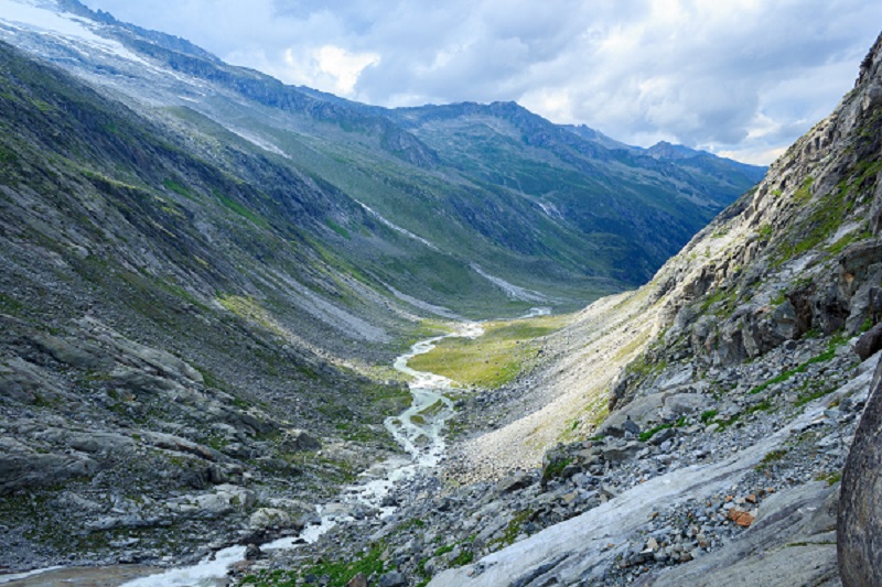 dried up stream between mountains